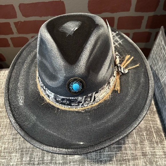 Stylish Gray Fedora Hat with Turquoise Swarovski crystals Accent main image 5